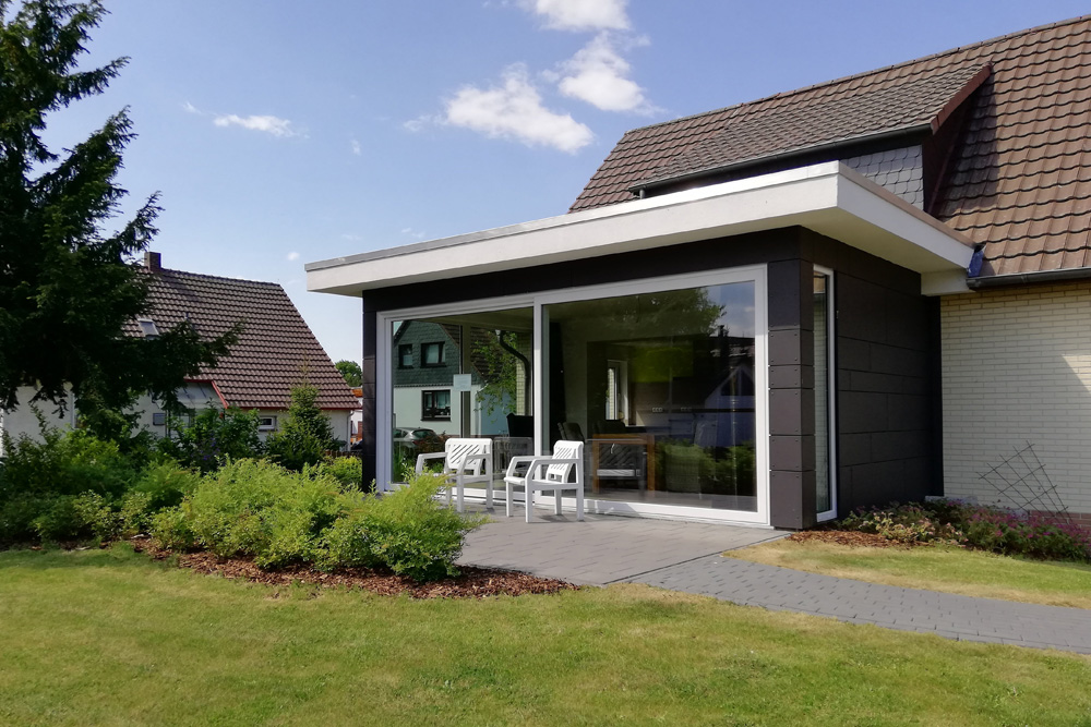 WG Gartenhaus. Blick auf den Wintergarten